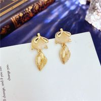 Korea Golden Geometric Fox Earrings sku image 1