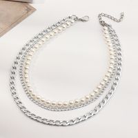 Punk Multilayer Thick Chain Pearl Necklace main image 3