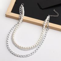 Punk Multilayer Thick Chain Pearl Necklace main image 4