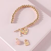 Fashion Beads Peach Heart Lock Stone Bracelet Set main image 2
