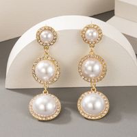 New Retro Pearl Long Tassel Diamond Earrings main image 4