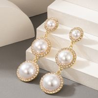 New Retro Pearl Long Tassel Diamond Earrings main image 5