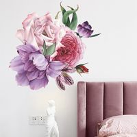 Nouvelle Mode Rose Violet Grande Fleur De Pivoine Sticker Mural main image 1