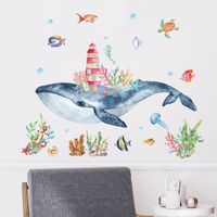 New Watercolor Seabed Whale Castle Wall Stickers main image 4