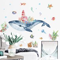 New Watercolor Seabed Whale Castle Wall Stickers main image 5