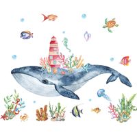 New Watercolor Seabed Whale Castle Wall Stickers main image 6