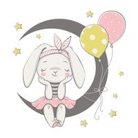 New Cartoon Moon Rabbit Balloon Wall Stickers main image 6