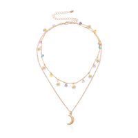 Fashion Retro Moon Pendant Flower Diamond Simple Necklace sku image 1