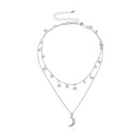 Fashion Retro Moon Pendant Flower Diamond Simple Necklace sku image 2