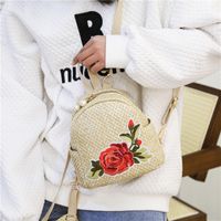 Fashion Seaside Holiday Embroidered Floral Straw Backpack main image 6