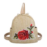 Fashion Seaside Holiday Embroidered Floral Straw Backpack main image 3