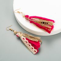 Bohemian Fabric Tassel Lace Long Earrings main image 4