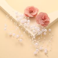 Fashion Chiffon Cloth Lace Flower Pearl Tassel Multilayer Earrings main image 6