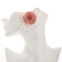 Fashion Chiffon Cloth Lace Flower Pearl Tassel Multilayer Earrings main image 4