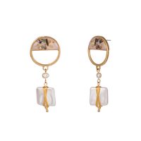Color Shell Square Natural Freshwater Pearl Earrings sku image 1