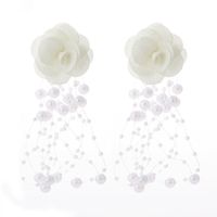 Fashion Chiffon Cloth Lace Flower Pearl Tassel Multilayer Earrings sku image 2