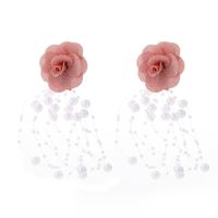 Fashion Chiffon Cloth Lace Flower Pearl Tassel Multilayer Earrings sku image 3