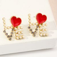 Fashion Heart-shape Pearl Letter Earrings sku image 10