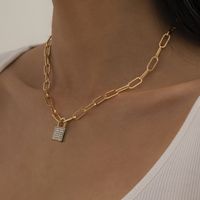 Fashion Simple Micro-inlaid Lock Pendant Necklace main image 4