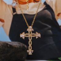 Exaggerated Cross Copper Inlaid Zirconium Necklace sku image 1