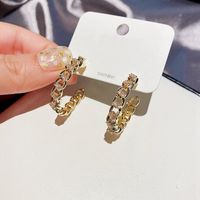 Retro Micro-inlaid Zircon Metal Chain C-shaped Earring 925 Silver Needle sku image 2