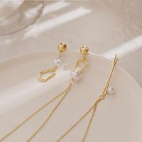 New Korean Long Tassel Pearl Earrings main image 6