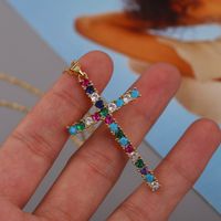 Retro Copper Inlaid Zirconium Cross Necklace main image 3