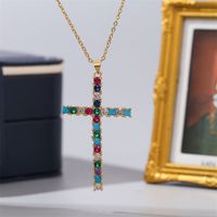 Retro Copper Inlaid Zirconium Cross Necklace main image 4