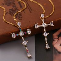 Retro Copper Inlaid Zirconium Cross Necklace main image 1