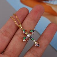 Colorful Cross Copper Inlaid Zirconium Necklace main image 3