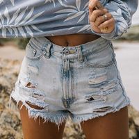 Fashion High Waist Ripped Fringed Plus Size Denim Shorts main image 4