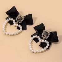 Fashion Black Pearl Diamond Velvet Bow Earrings sku image 3