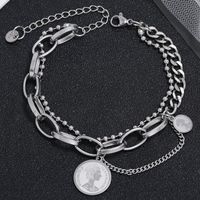 Korean Fashion Simple Stainless Steel Coin Pendant Bracelet sku image 1