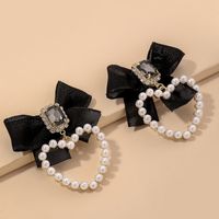 Fashion Black Pearl Diamond Velvet Bow Earrings main image 2