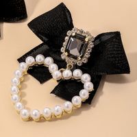 Fashion Black Pearl Diamond Velvet Bow Earrings main image 5