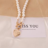 Retro Open Heart Shape Pearl Necklace main image 5