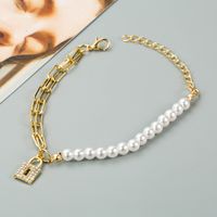 Korean Simple Alloy Inlaid Pearls Lock Multi-layer Bracelet main image 3