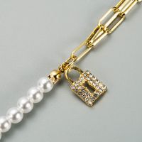 Korean Simple Alloy Inlaid Pearls Lock Multi-layer Bracelet main image 4