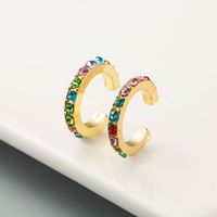 Fashion C Shape Alloy Artificial Gemstones Earrings main image 3