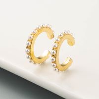 Fashion C Shape Alloy Artificial Gemstones Earrings main image 5