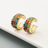 Fashion C Shape Diamond Alloy Artificial Gemstones Earrings sku image 1
