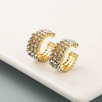 Fashion C Shape Diamond Alloy Artificial Gemstones Earrings sku image 2