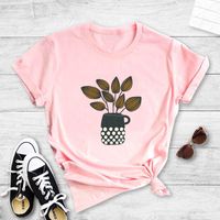 Teacup Flower Potted Print Casual T-shirt main image 4