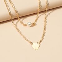 Fashion Alloy Multilayer Pearl Heart Necklace main image 3