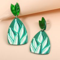 Acrylic Green Leaf Pendant Earrings main image 3
