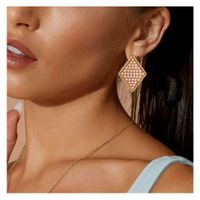 Fashion Retro Style Alloy Inlaid Pearl Geometric Diamond Earrings main image 2