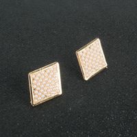 Fashion Retro Style Alloy Inlaid Pearl Geometric Diamond Earrings main image 3