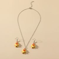 Fashionable Cute Cartoon Duckling Earrings Necklace Set sku image 1