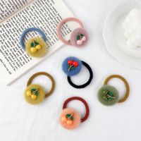 New Cute Plush Fruit Cherry Hair Ring Set sku image 7