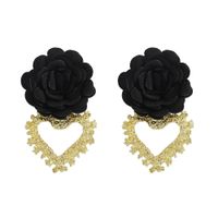 Heart-shaped Fabric Flower Earrings sku image 1